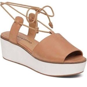 Flatform lace up sandals, leather top